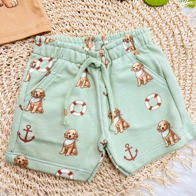 Conj. Camiseta Dog Welcome e Bermuda - Areia e Verde